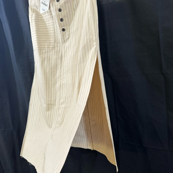 NWT ZARA Beige Vertical Striped Skirt with Single Pocket Double Side Slit Skirt - Picture 3 of 13
